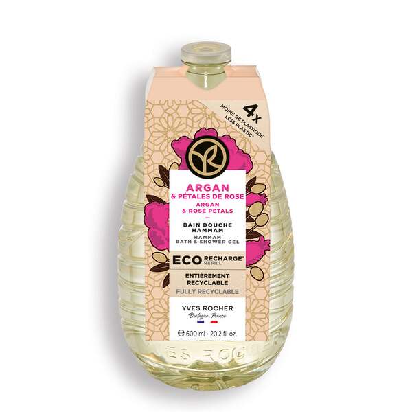 Eco-Navulling Bad- en Douchegel Argan & Rozenblaadjes
